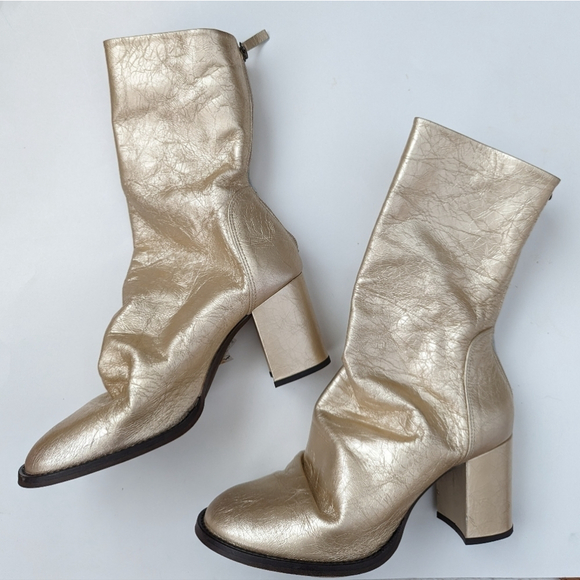 Free PEOPLE gold boots date night Elle block heel ankle 41 11 - Picture 7 of 15